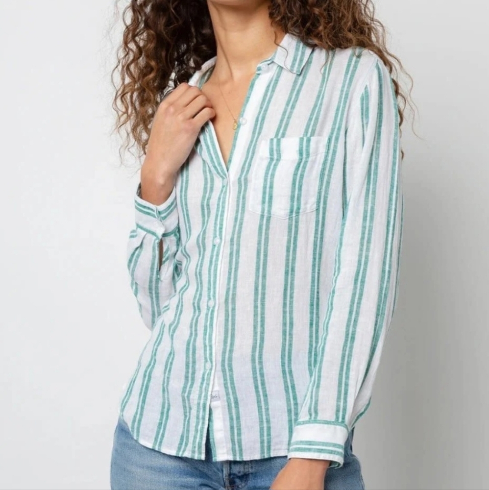 Rails Long Sleeved White/Green Blouse